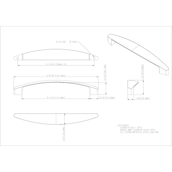 128 Mm Center-to-Center Dull Nickel Asymmetrical Belfast Cabinet Pull